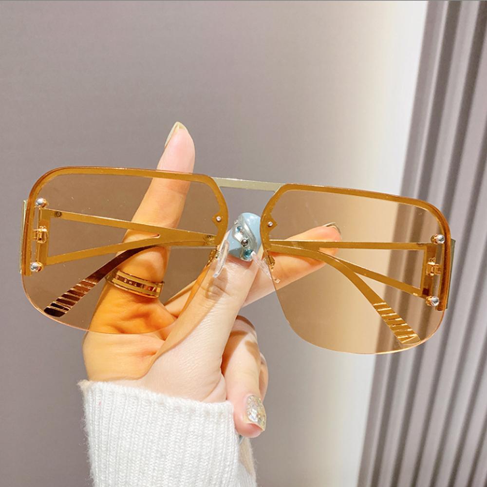 

Модные полуободковые женские солнцезащитные очки Фирменный стиль Большая оправа Уличный стиль Солнечные очки для женщин Винтажные Градиентные Металлический материал Очки