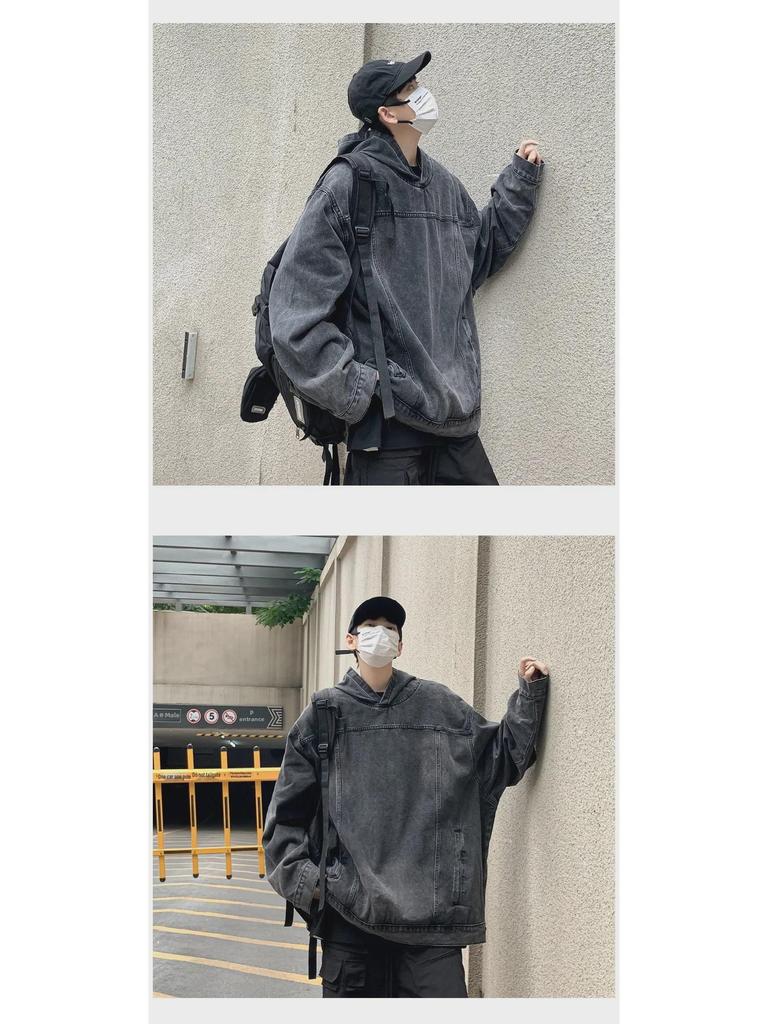 2023 Retro Washed Denim Hoodie Jacket - Unisex High Street Style