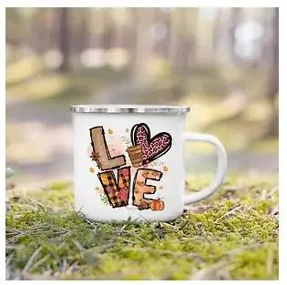 

Tourist Mug Beer Coffee Cups Fall Thanksgiving Party Wine Juice Mug Hello Pumpkin Leaves Printed Enamel Mugs Fathers Day Gifts 1pcs