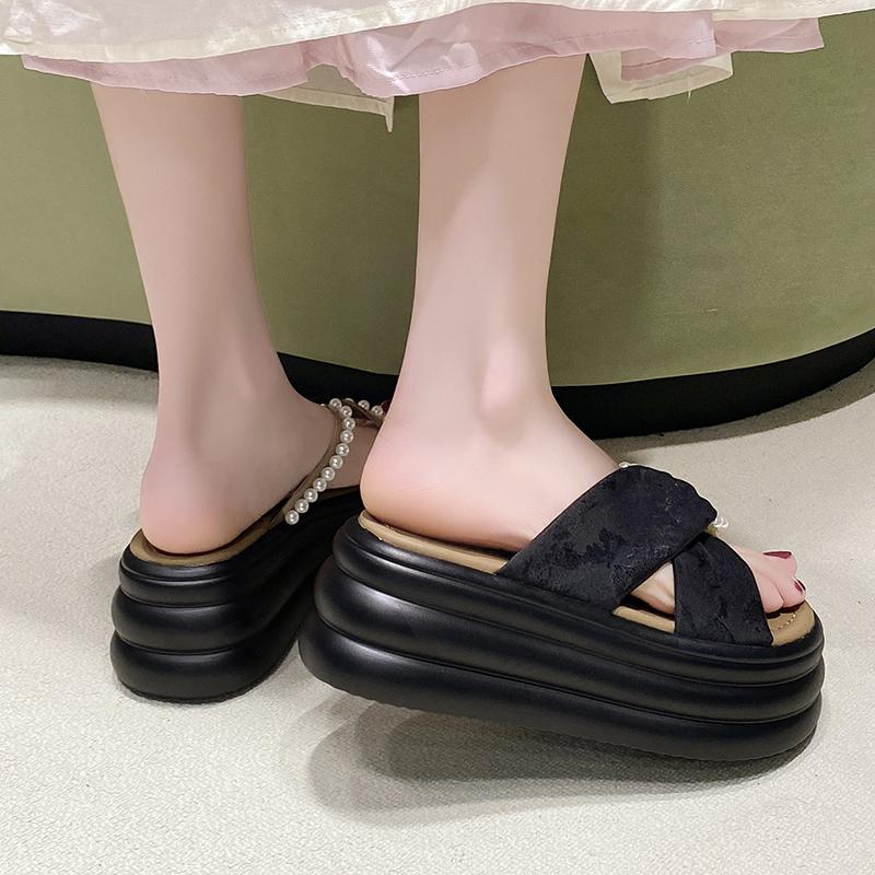 Fashion NEW Summer 7CM Heels Wedge Slides Sandals Women Casual Outdoor Slippers Female Non Slip Beach Slipper Walking Chunky Shoes Woman