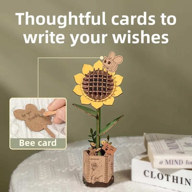 Wood Art Three-Dimensional Puzzle Block Flower Assembly Bouquet Desktop Decoration Children's Puzzle Assembly Toy G229 St Practical Use