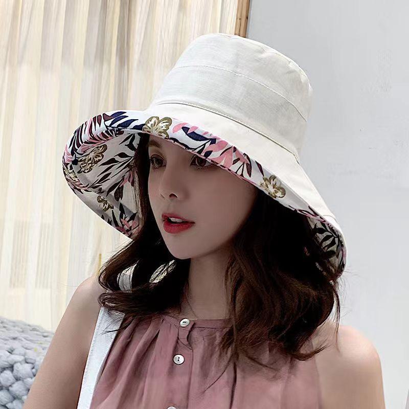 Women's Hat Bucket hat Panamanian Women  Four Seasons Fisherman Hat Big Brim Hat Double-Sided Fisherman Hat Sun Visor C