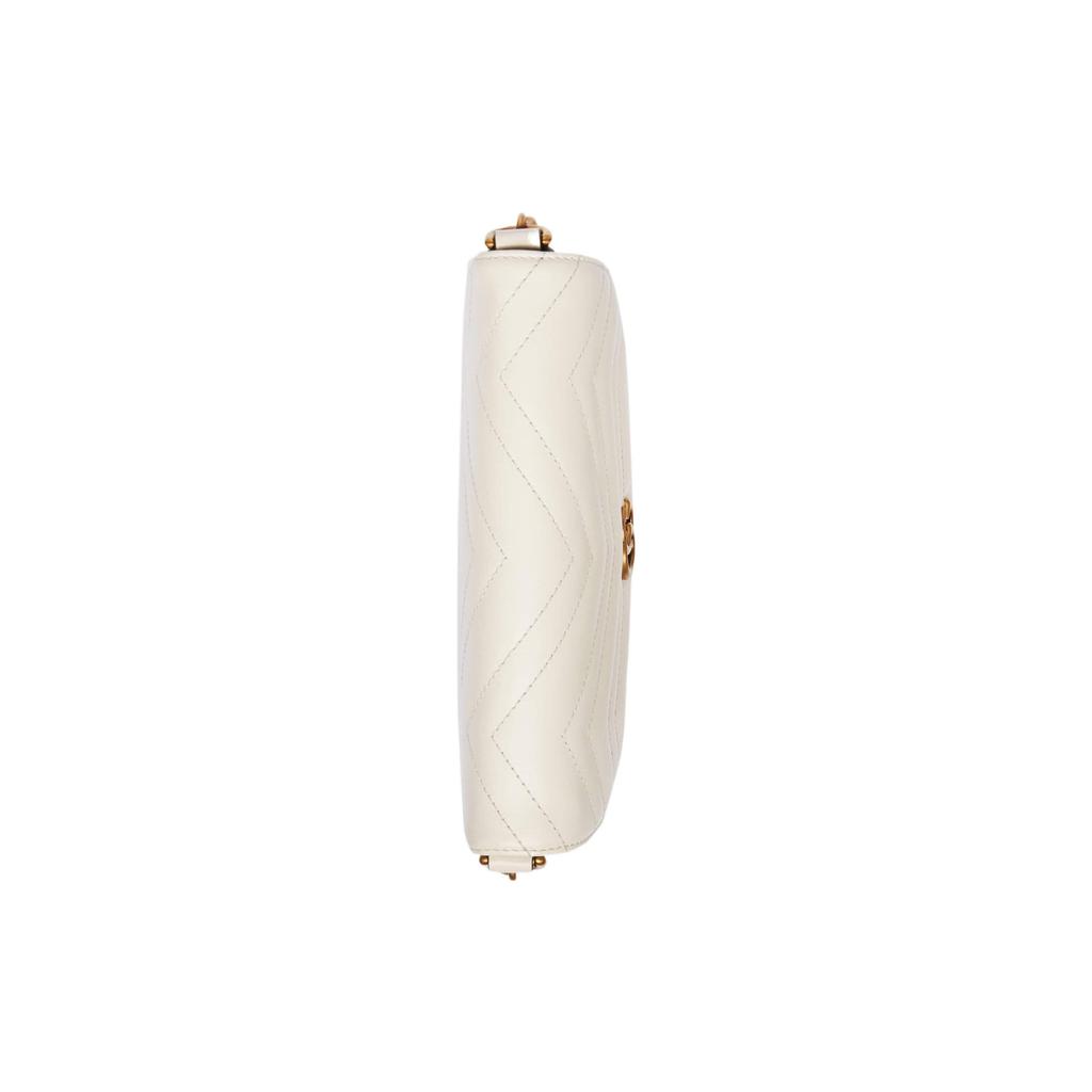 Gucci GG Marmont Chevron Quilted Saddle Bag, White Leather with Vintage Gold Double G, Women's Crossbody Handbag for Daily 746431-DTDHT-9022