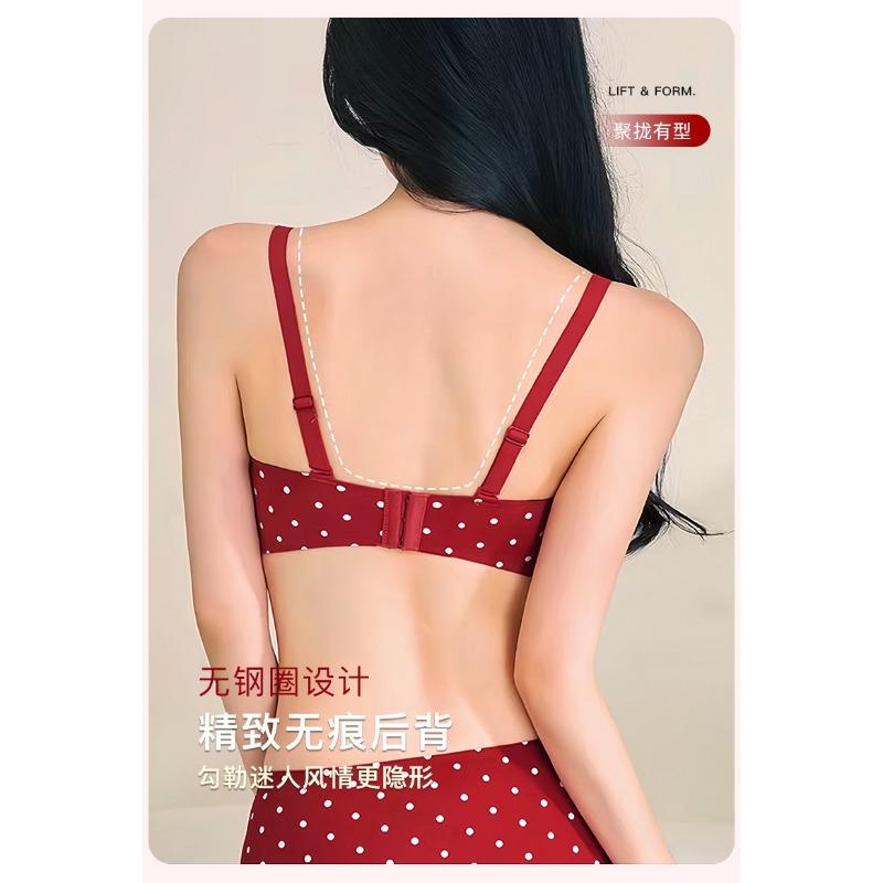 Polka Dot Wireless Push Up Seamless Shaping Gathered Women Underwear Bra