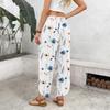 Women's Casual Straight Wide Leg Button Print Pattern Pants for Everyday Wear