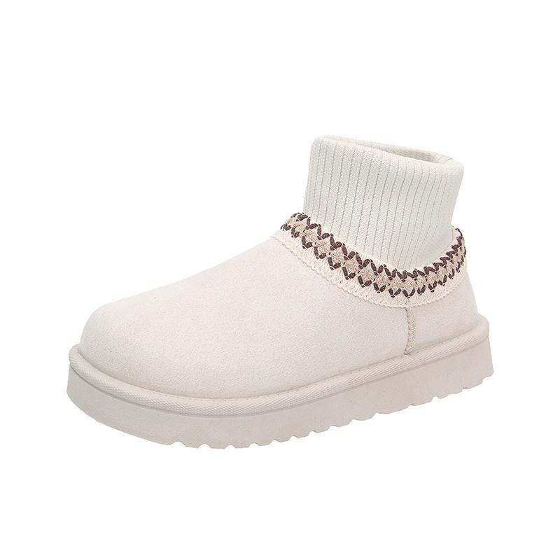 Mode 2025 Damen Schneestiefel Lässig Stickerei Weiche Dicke Sohle Kurzer Plüsch Schneestiefel Winter Neue Mode Warme Strickstiefel Schuhe