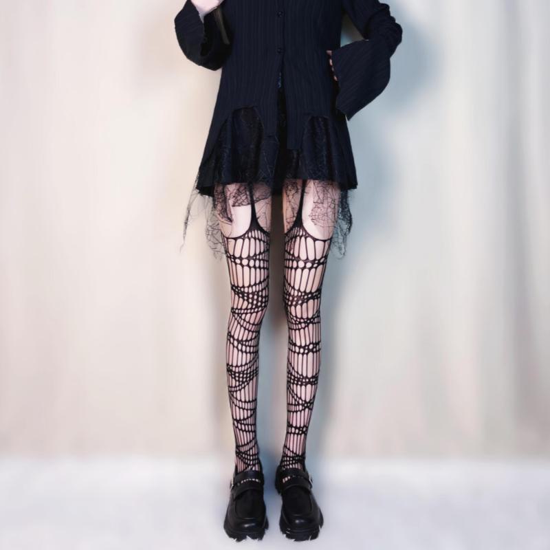 Japanese Gothic Harajuku Y2K Fishnet Suspenders Pantyhose