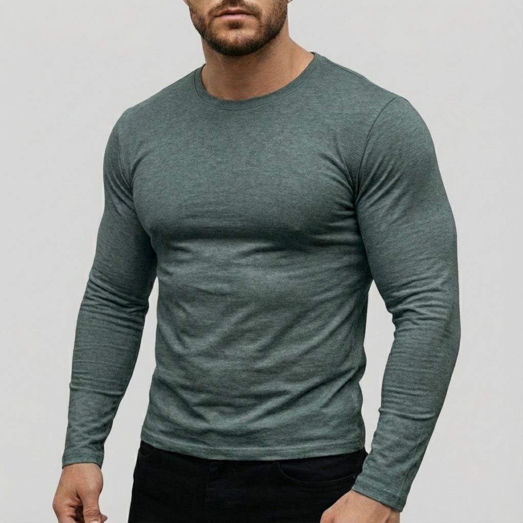 Herren Casual einfarbiges Basisshirt, Herren Sportoberteil mit Rundhalsausschnitt und langen Ärmeln