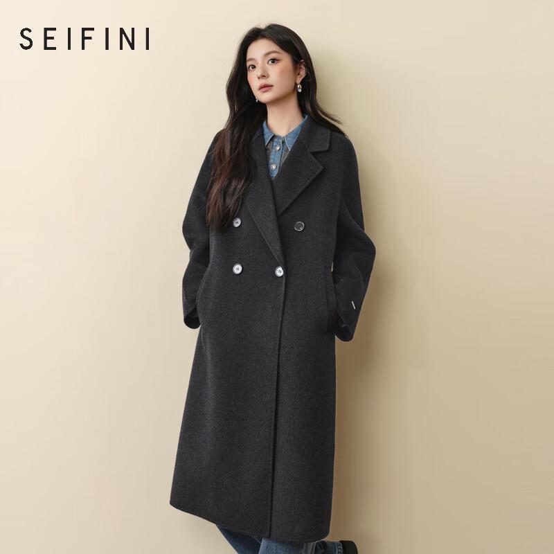 

SEIFINI Women s Revere Collar Double-faced Wool Blend Coat M