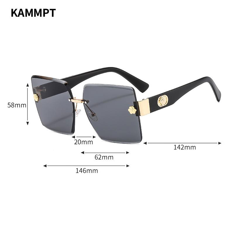 Rimless Square Sunglasses  New Oversized Stylish Gradient Multicolor Eyewear Trendy Women Brand Design Vintage Shades