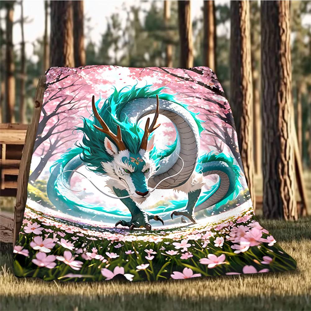 1pc Fantasy Dragon Artwork Print Outdoor Blanket, Lightweight Polyester,