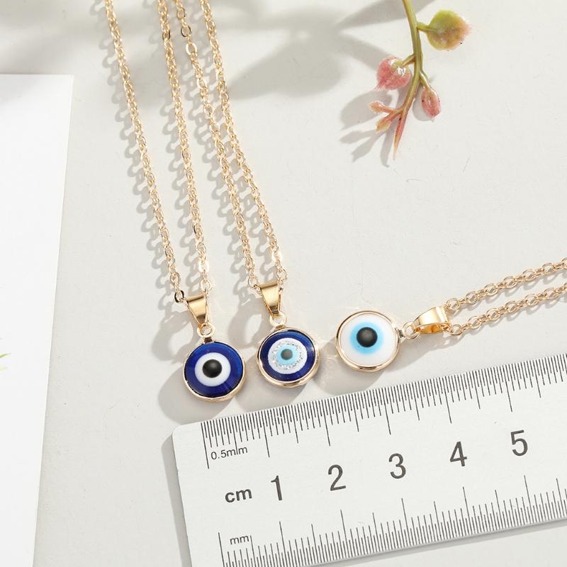 Trendy Demon Eye Necklace European and American Golden Chain Turkey Blue Eye Round Drop Shape Necklace for Women