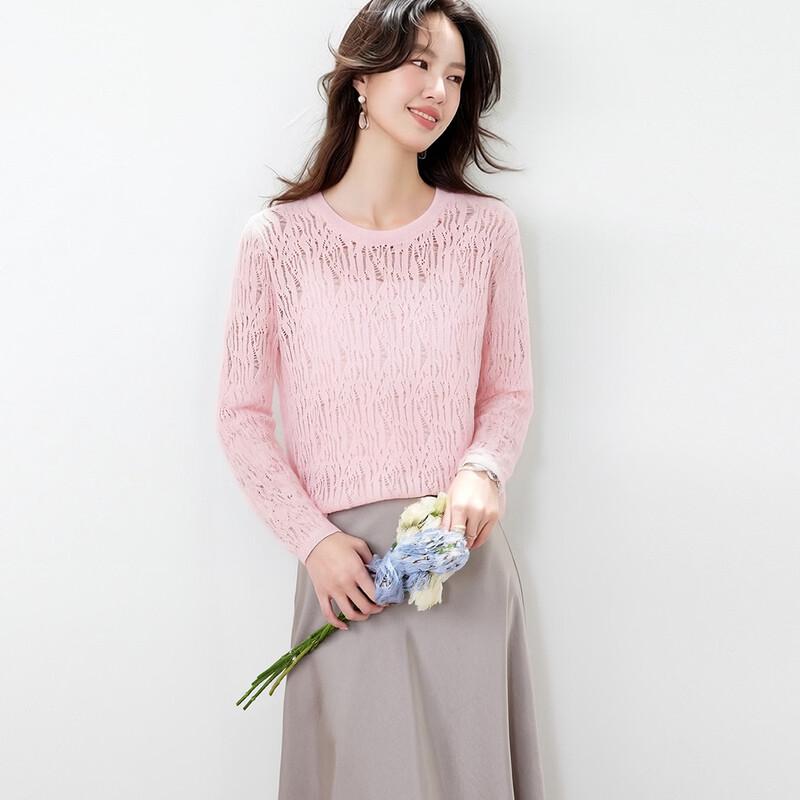 CARBAMMI Women s Short Hollow-out Long Sleeve Pullover Knit Top L