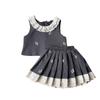 Girls' Stylish College-Style Embroidered Vest & Pleated Skirt Set for Autumn/Spring