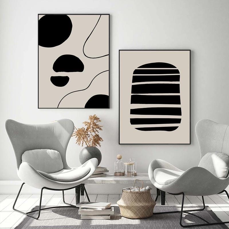 Minimalistická abstraktní čárová malba na plátně Béžová černá Plakát a tisk Nástěnné moderní obrazy Tisk pro obývací pokoj Home Decor