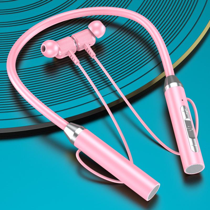 

Bluetooth беспроводная гарнитура с подвеской на шею спортивная гарнитура с двумя ушами-вкладышами для подвески на шею супер долгий режим ожидания розовый