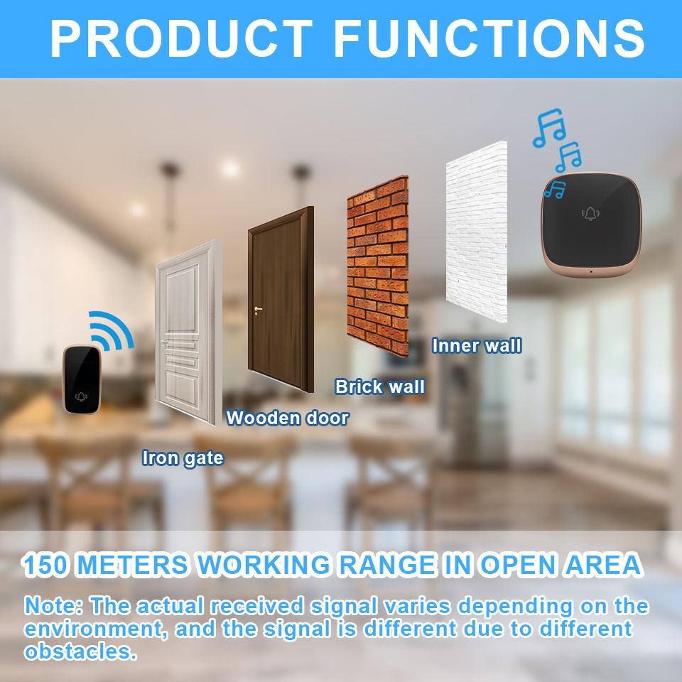 Factory Self Powered Doorbell EU AU UK US Plug Wireless Doorbell With 2 Receivers  Self Powered Door Bell