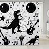Cartoon Dinosaur Shower Curtain Rock Music Theme Bath Curtain for Kids Teen Adults,Black Guitar Hip Hop Bathroom Curtain Stars