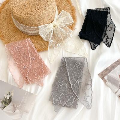 16Sheets Cute Thin Women Narrow Long Scarf Embroidered Flower 135cm Ribbon Waistband Elegant Y2k Female Headscarf Summer