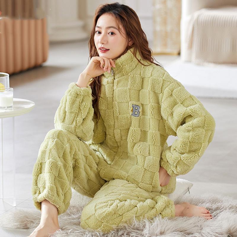 Pajama Women's Autumn/Winter Coral Velvet Set New Women's Flannel and Fleece Thickened Warm Home Wear