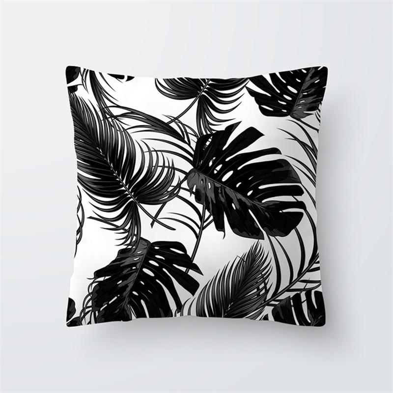 Black and White Tropical Plant Leaf Print Pattern Cushion Cover Home Living Room Sofa Decorative Pillow Pillow Cover 45x45cm