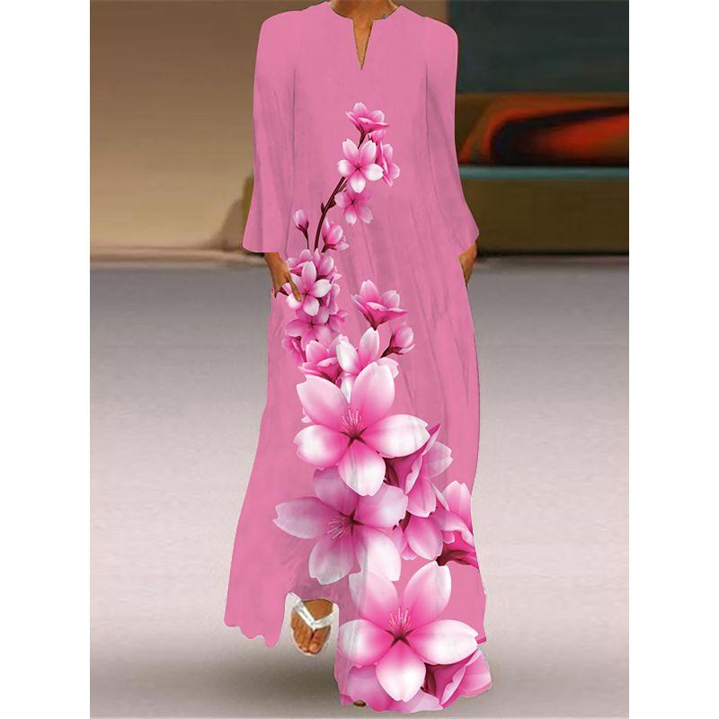Flowers Print Print Long Sleeve Dress 2025 New Arrival Silm Slim Looking Dress Stage Photo Catwalk Performance Wear