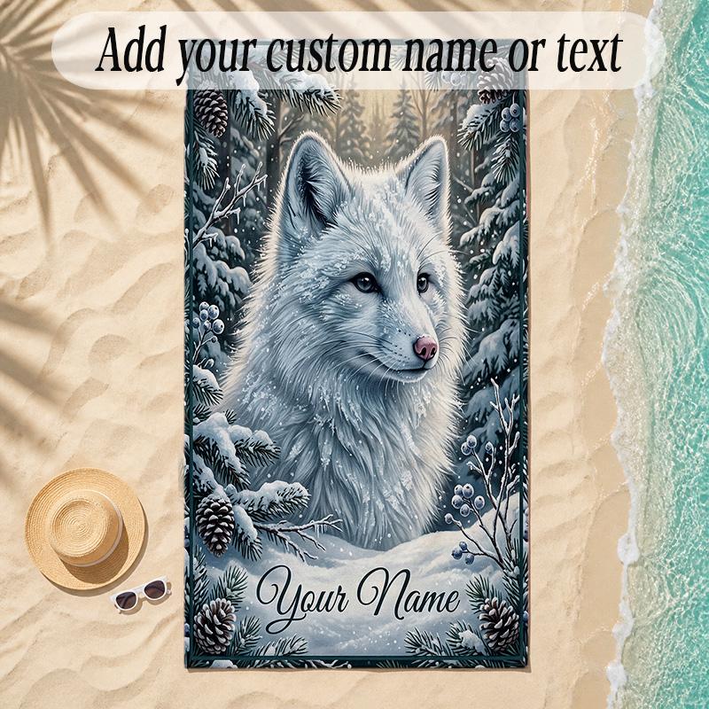 Fox Theme Soft Beach Towel Personalized Custom Name Text Towel Portable for Beach Pool Travel