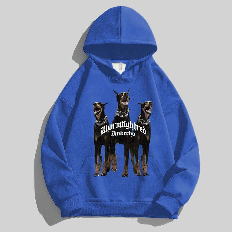 Podzimní pánské sportovní oblečení s kapucí dobrman s potiskem retro svetr mikiny s kapucí móda ležérní nošení streetwear pro pár unisex oversex oblečení
