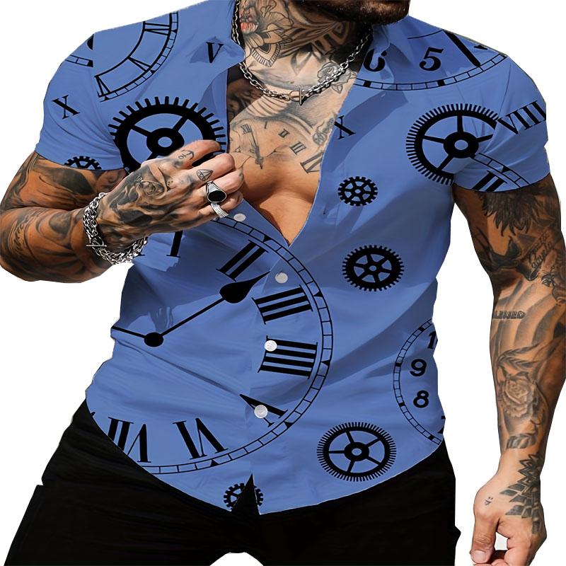 

Модная и повседневная мужская летняя одежда для отдыха с 3D-цифровой печатью, удобная быстросохнущая рубашка с короткими рукавами и облегающая рубашка 5XL синий