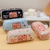 Cartoon Pencil Case Multi Compartments Canvas Pencils Bag Portable Pen Organiser Travel Cosmetic Bag for Student Women