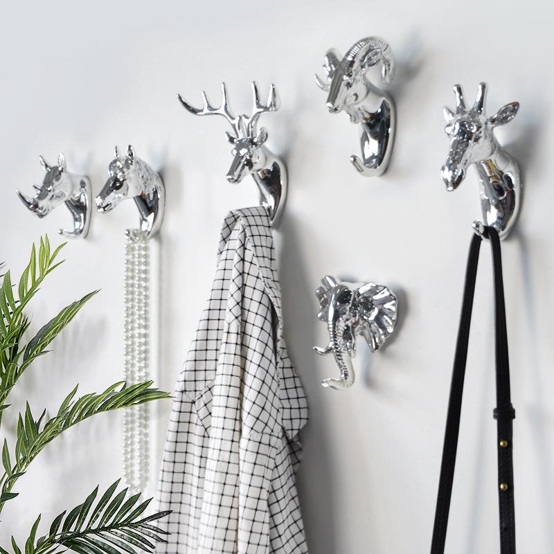 Europe Animal Shaped Hooks Deer Stags Rhino Horse Giraffe Elephant Head Wall Hanger Coat for Hat Hook Rack Holder Decoration