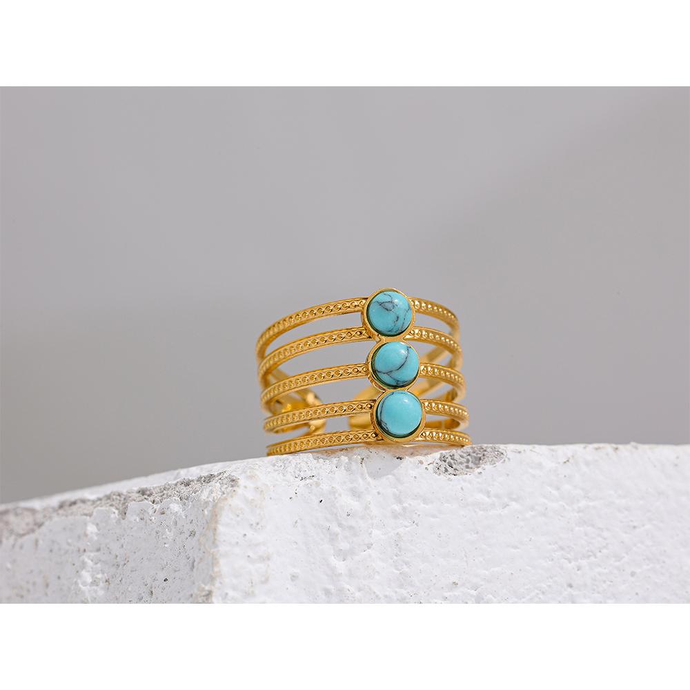 Yhpup Natural Turquoise Stone Stainless Steel Ring Summer Bohemia Woman Jewelry Trendy Cheap Open Finger Ring Accessory