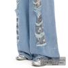 unifree Street Style Ripped Lace Wide-Leg Jeans