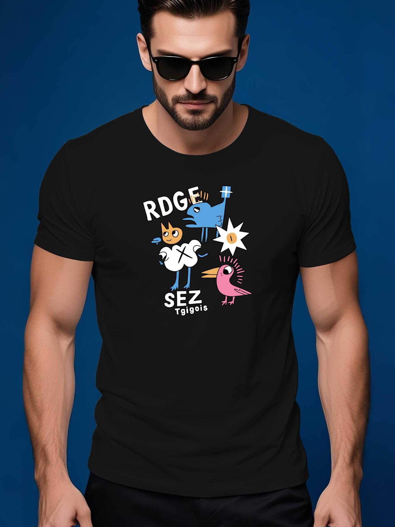 Summer Tshirt with Cartoon Graphic Print - Round Neck M
