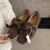 Bow flat-soled single shoes women's suede Doudou shoes 2025 autumn new retro square head one-pedal loafers