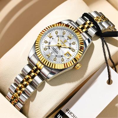 Luxus Damenuhren Wasserdicht Leuchtend Datum Damenuhr Edelstahl Elegant Quarz Uhr Für Frauen