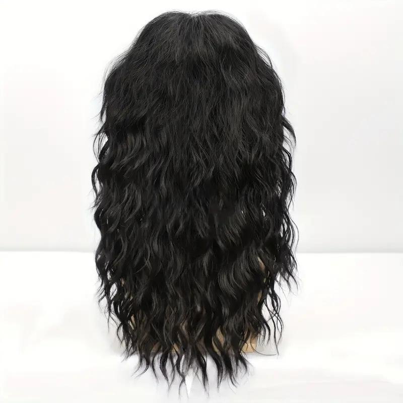 Syntetisk 80-talls Punk Heavy Metal Rock Mann Parykk Langt Krøllete Hår Svart Parykk for Menn Naturlig Bølge Parykk Disco Cosplay Kostyme