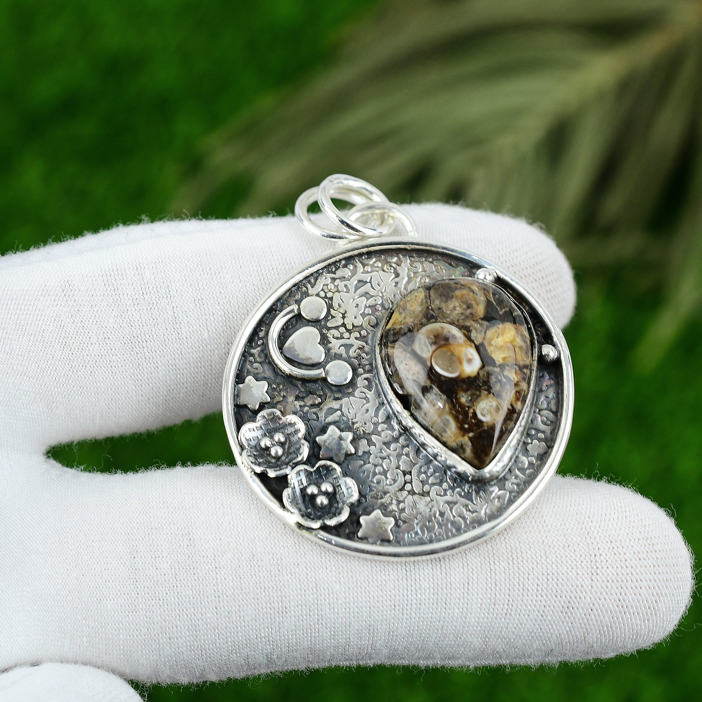 

Gift For Her 925 Sterling Silver Natural Turritella Agate Gemstone Pendant