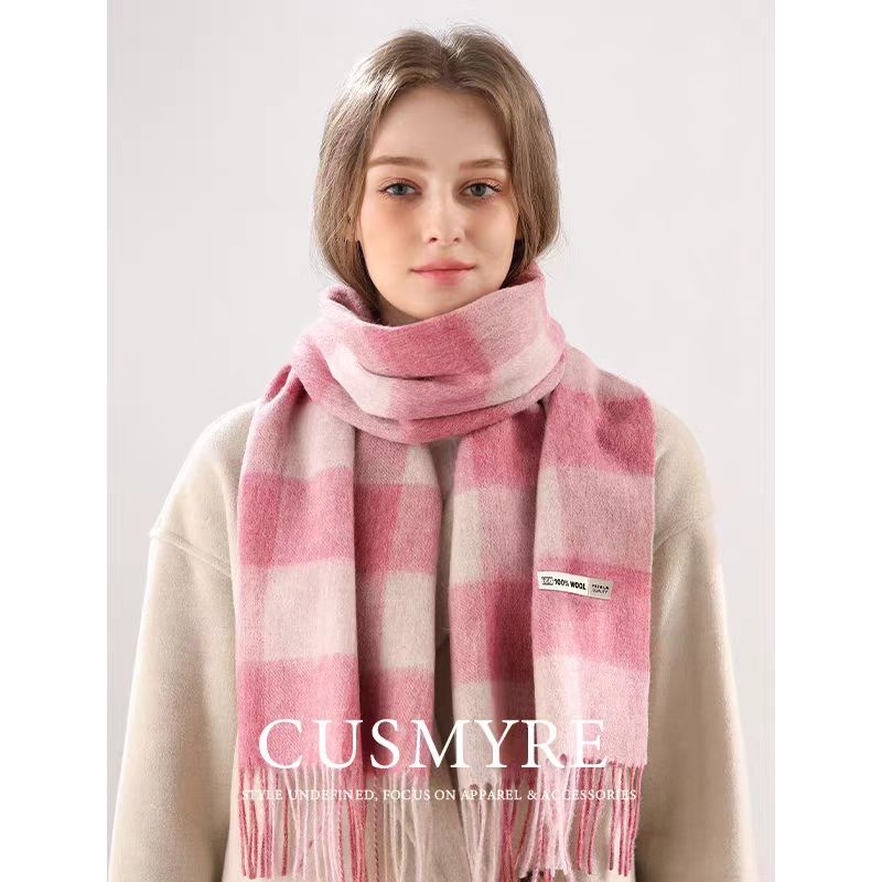 Checkerboard Grain Scarf Female Winter Warm Pure Wool Cashmere Shawl Couple Accessory Premium Sense Windproof Scarf For Women