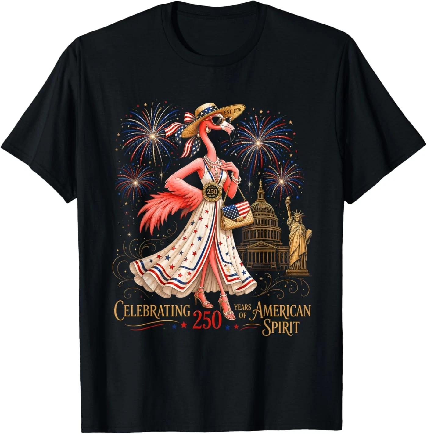 Patriotic Flamingo 250 Years Celebrating American Spirit T-Shirt S