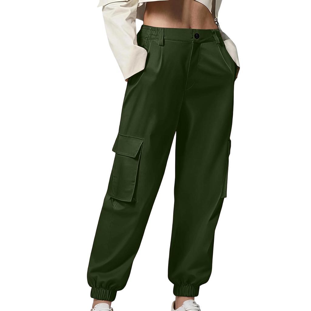 Women's Color Work Pants With Pockets, Casual Straight Leg Pants