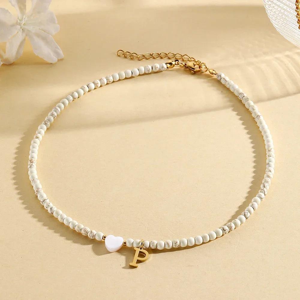 Bohemian Choker Neck Necklaces Heart-shaped Shell Letter Pendant Beads Women Necklace Woman Trend Jewelry Gift 2025