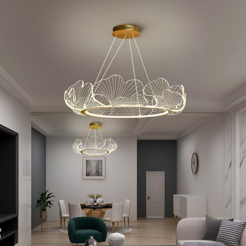 Wohnzimmer-Kronleuchter, moderne Acryl-Ginkgo-Pendelleuchte, LED-Kronleuchter für Esszimmer, Beleuchtungskörper