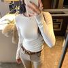 Women's Pure Desire White Soft Brushed Slim Fit Long Sleeve Base Layer T-Shirt - Korean Style Autumn/Winter