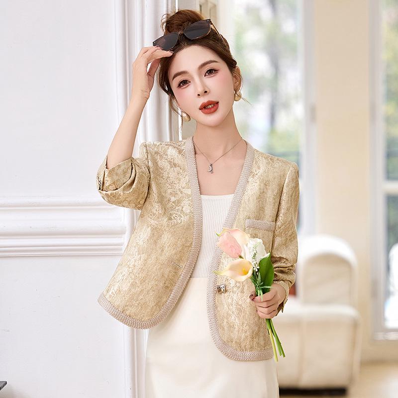 

Women s 2025 Spring Jacquard V-Neck Fashion Jacket XL (125-140 jin)