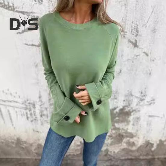 Dámské tričko s kulatým výstřihem Raglán s dlouhým rukávem Knoflíky Manžety Tričko Jednobarevné Volný střih Ležérní pulovry Denní nošení