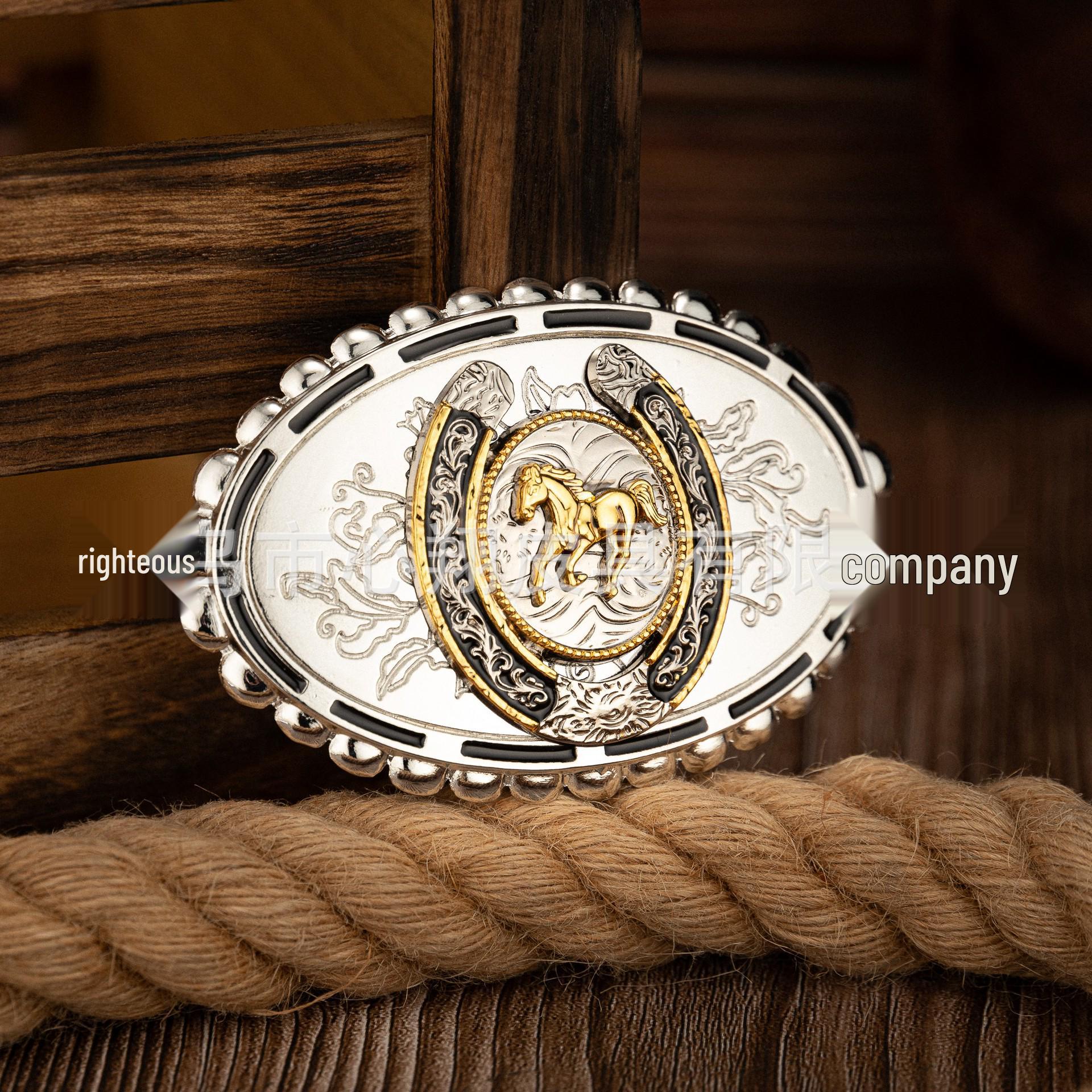 Mercedes Galloping Horse Unisex Zinc Alloy Belt Buckle: Retro Oval Design with Messy Lines