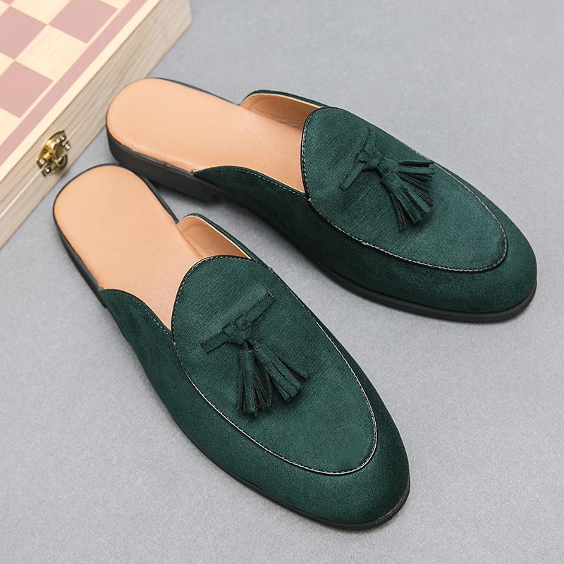 Fashion Summer Lightweight Leather Slippers Luxury Brand Tassel Suede Half Loafers Fashion British Style Men's Comfortable Casual Shoes