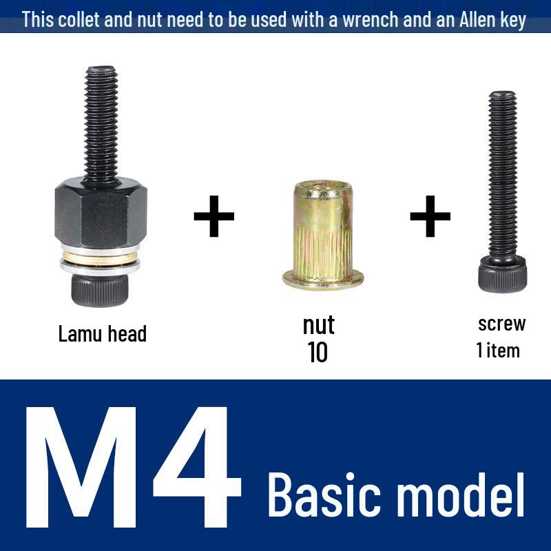 Multi-Purpose Electric Rivet Tool with Manual Wrench and Nut Head Attachment