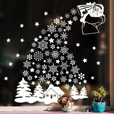 Shop Christmas Graffiti Decoration Room Glass Window Stickers Self-Adhesive PVC Santa Snowflake Stickers